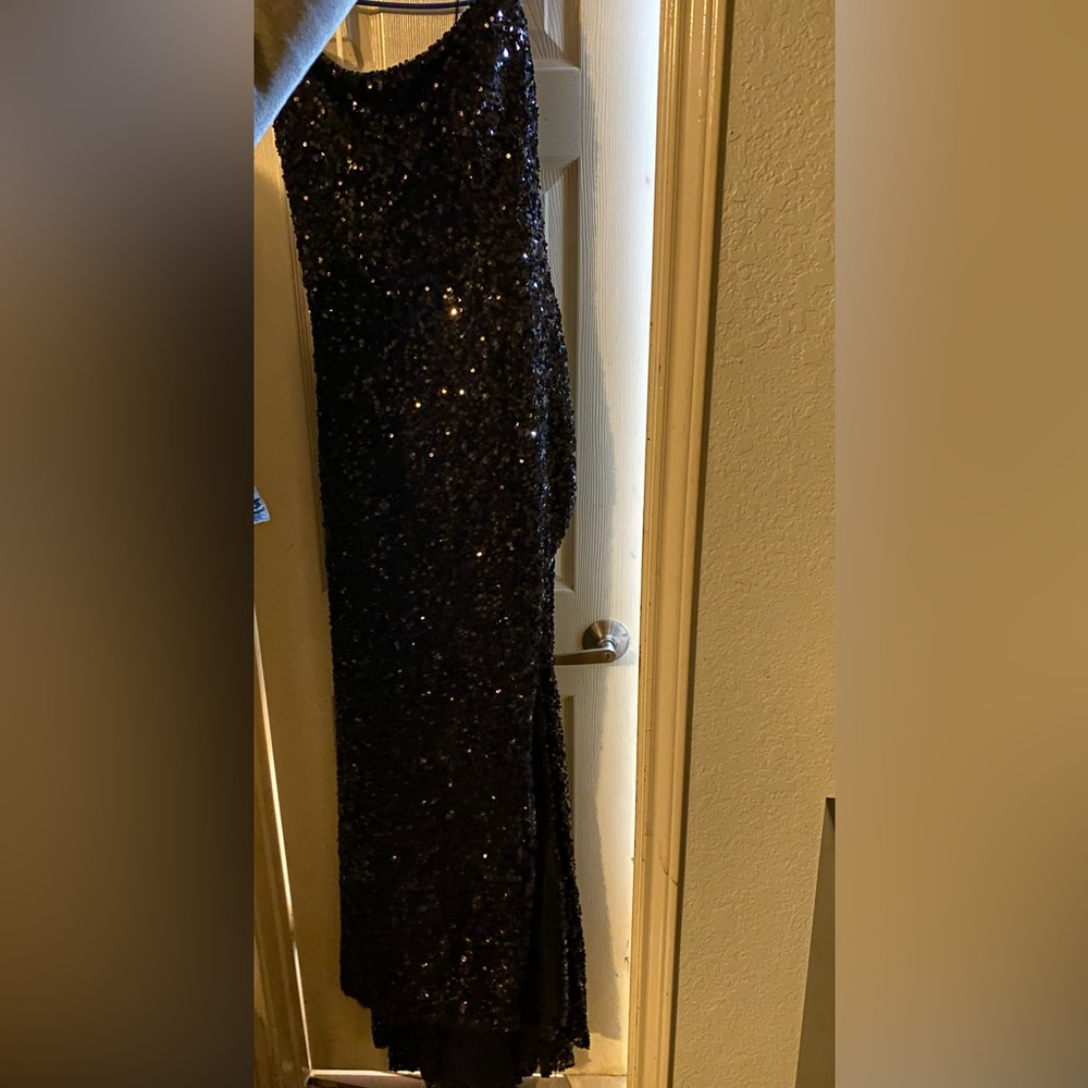 Black Fitted Sequence High Split Prom Dress